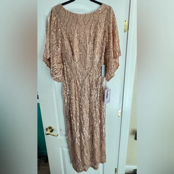 Js Collections Dresses | Js Collections Gold Sequin Gown Flutter Sleeve Wedding | Color: Gold | Size: 2 | Carlalewis91's Closet